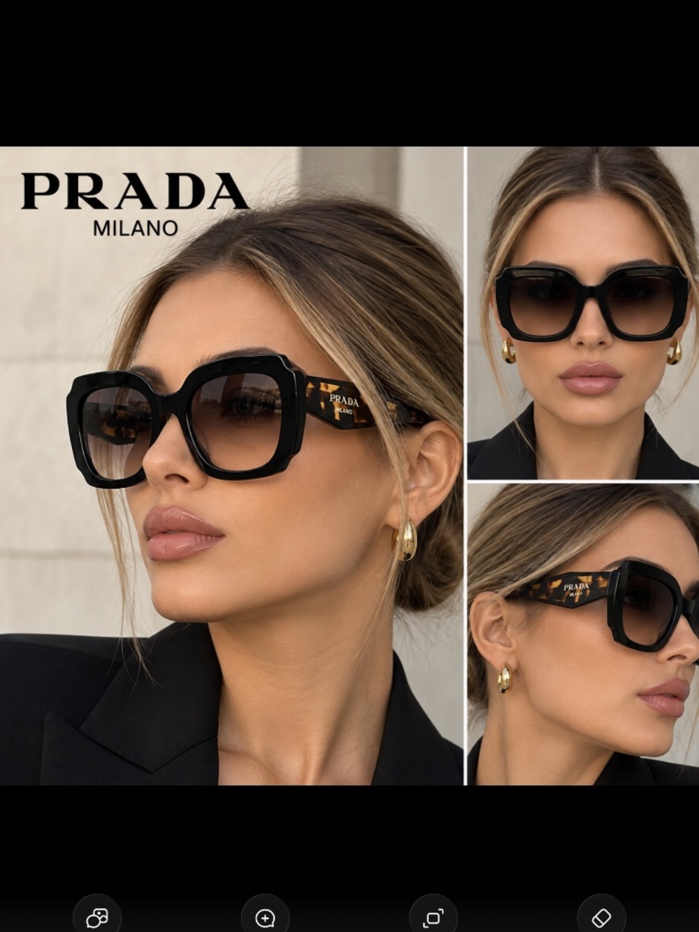 PRADA Acetate Square Sunglasses SPR 16Y Black Havana